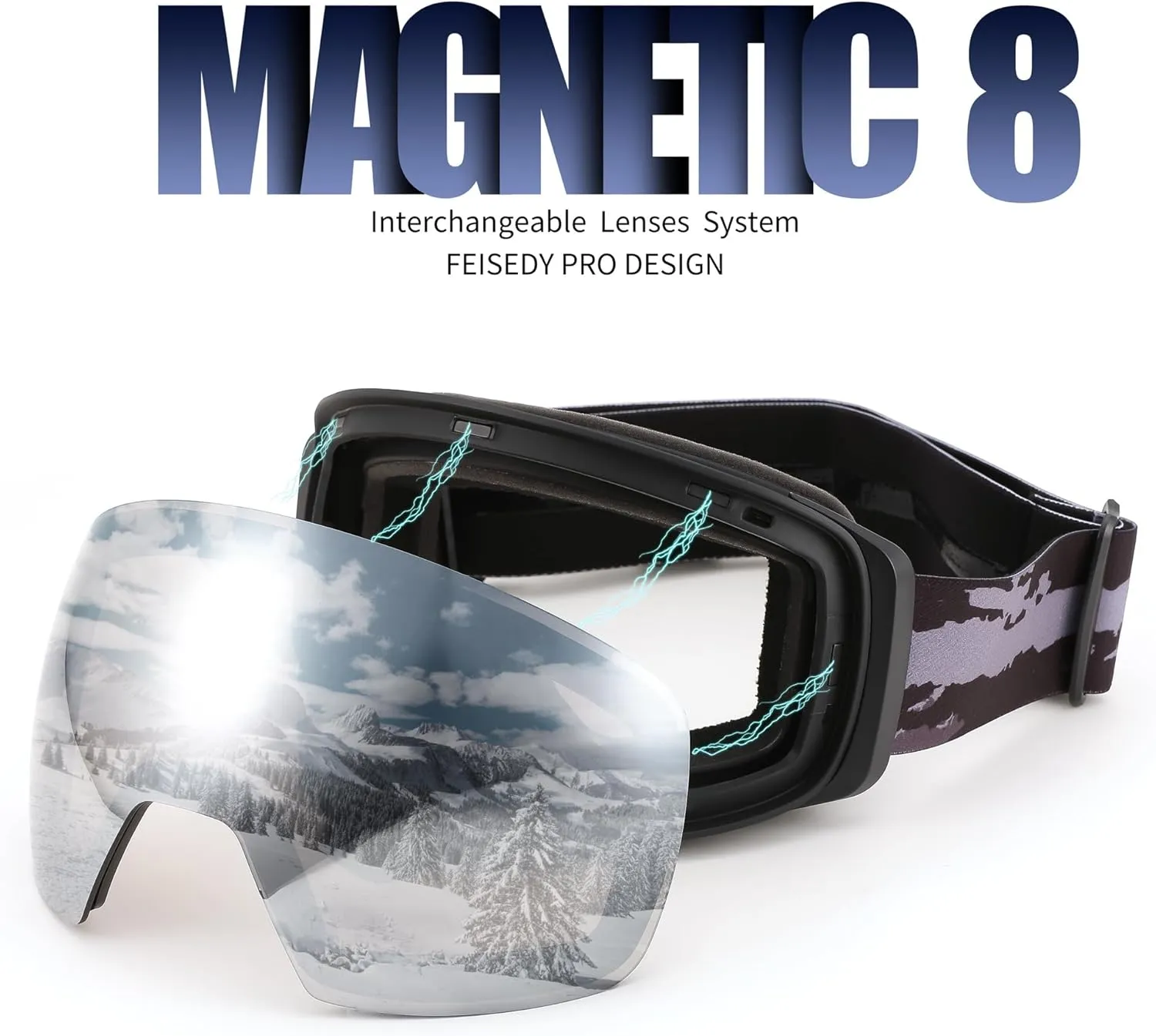 FEISEDY Magnetic Ski Goggles for Men Women Youth Frameless Snow Goggles 100% UV Protection Snowboard Goggles B0020
