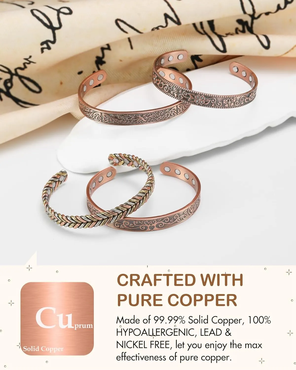 Feraco Copper Bracelet for Women, Ultra Strength Magnetic Bracelets, 99.99% Pure Copper Cuff Bangle with 3500 Gauss Neodymium Magnets, Tree of Life