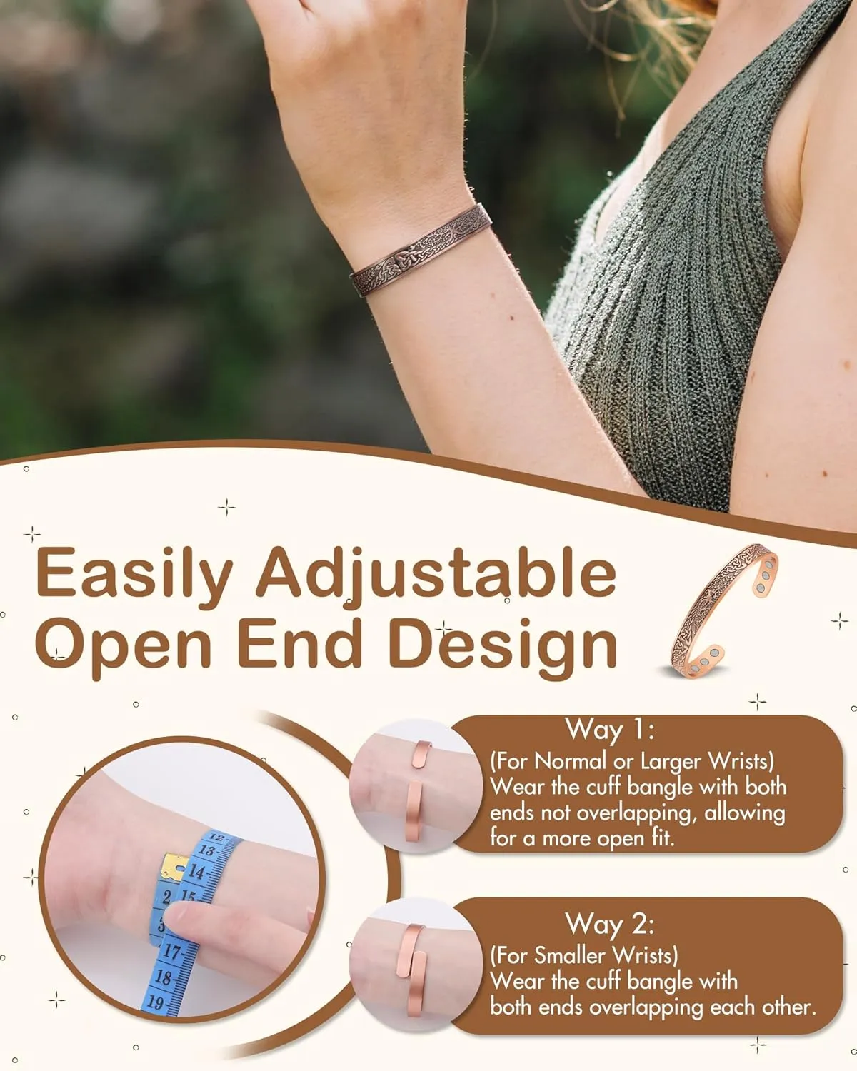 Feraco Copper Bracelet for Women, Ultra Strength Magnetic Bracelets, 99.99% Pure Copper Cuff Bangle with 3500 Gauss Neodymium Magnets, Tree of Life