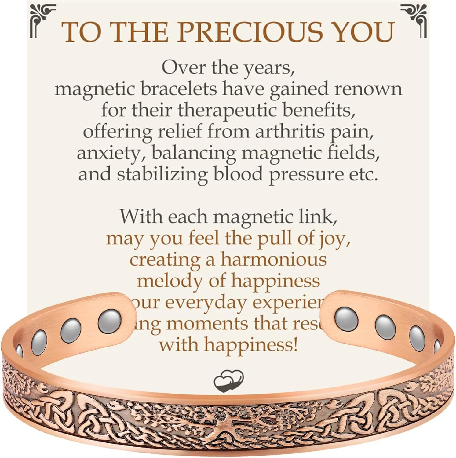 Feraco Copper Bracelet for Women, Ultra Strength Magnetic Bracelets, 99.99% Pure Copper Cuff Bangle with 3500 Gauss Neodymium Magnets, Tree of Life