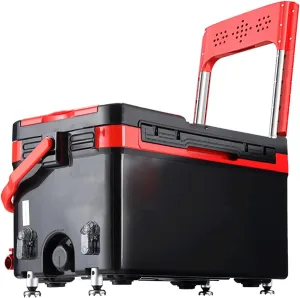 Fishing Box Portable Tackle Storage Cooler Can Sit with 4 Liftable Leg and Hidden Foldable Backrest for Wild Fishing Ice Bucket 32L Fishing Tackle