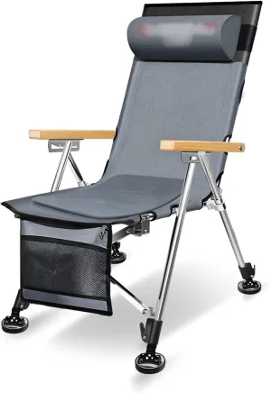 Fishing Chair Camping Folding Chair Adjustable Back Reclining Camp Chairs with Bag Pillow and Armrests for Fishing Hiking Beach 550lbs Capacity Folding Chair Fishing Fishing Camping Chair ( Color : Bl