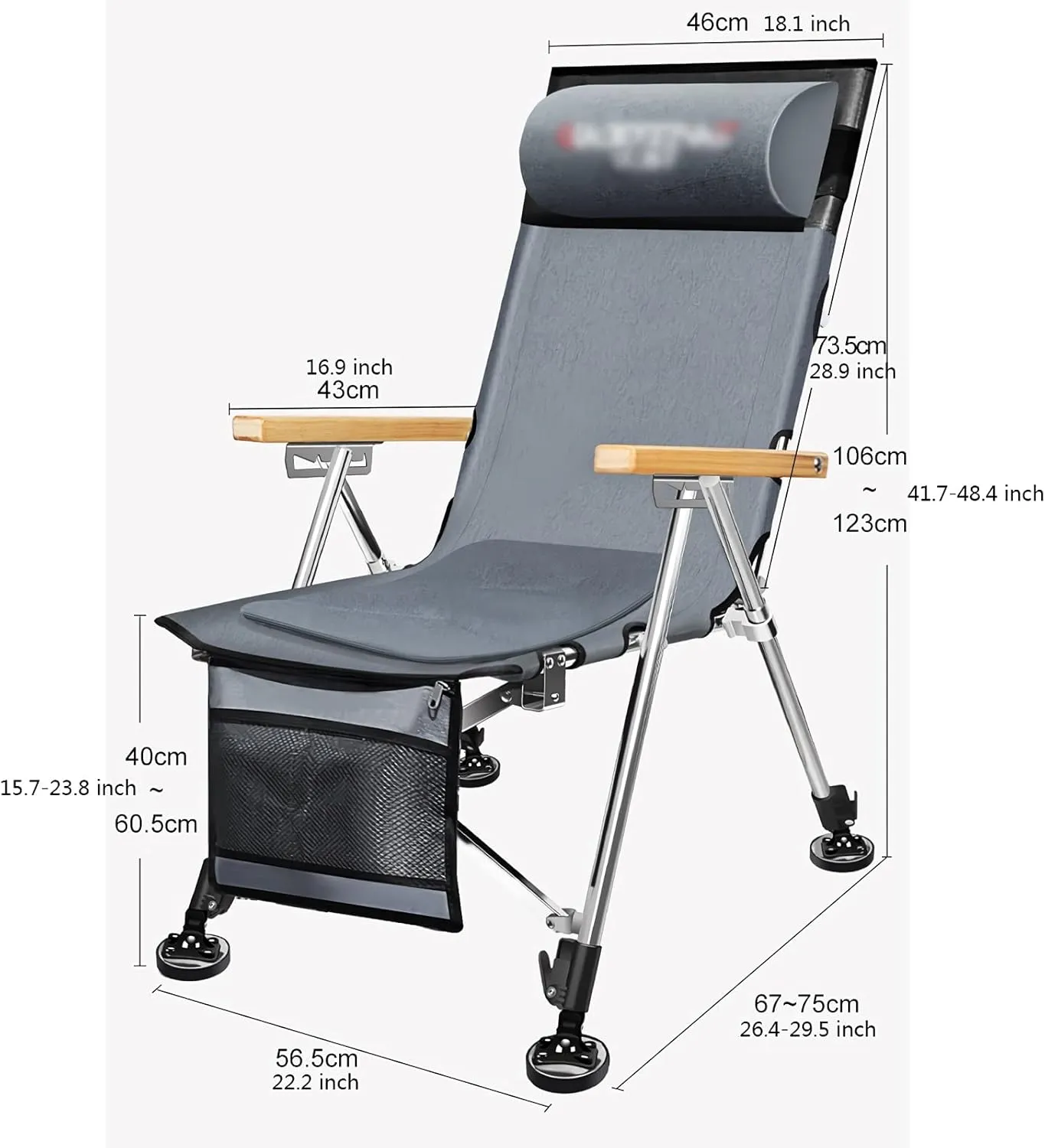 Fishing Chair Camping Folding Chair Adjustable Back Reclining Camp Chairs with Bag Pillow and Armrests for Fishing Hiking Beach 550lbs Capacity Folding Chair Fishing Fishing Camping Chair ( Color : Bl
