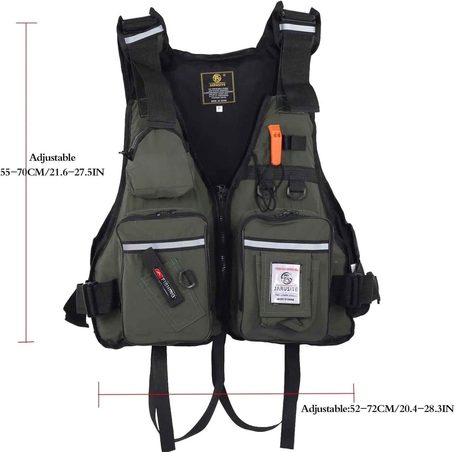 Fishing Jackets with Adjustable Shoulder Waist, Whistle for Paddle Boarding Kayaking Snorkel