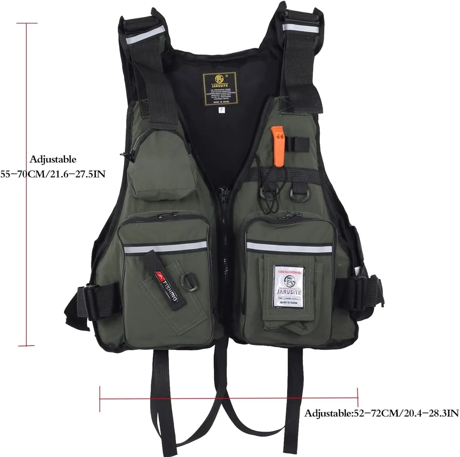 Fishing Jackets with Multi-Pockets, Zip, Whistle and Adjustable Waistband for Paddle Boarding Kayaking