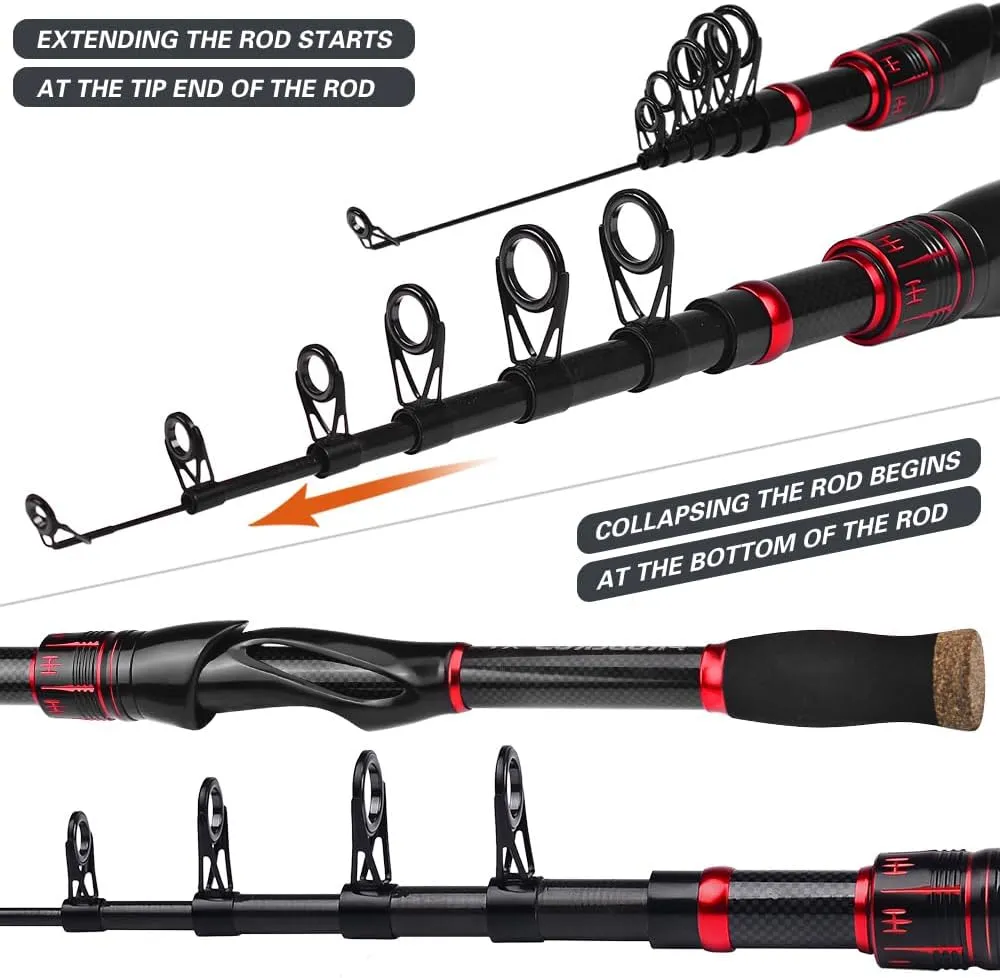 Fishing Rod Reel Combo - Fishing Poles and Reels Combos - Carbon Fiber Telescopic Fishing Pole with 2000 Spinning Reel Combos - Freshwater Bass Fishing Tackle Set Fishing Rods Kit