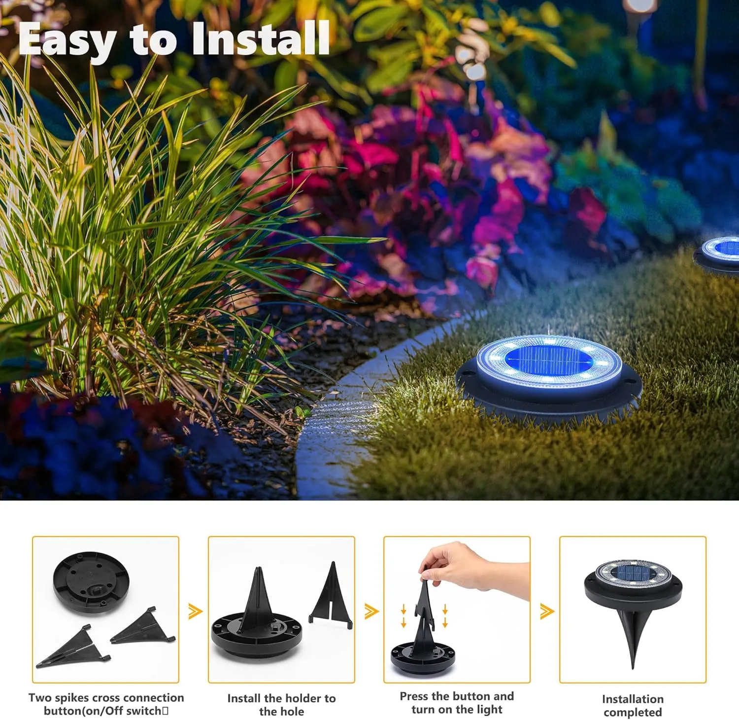 Flacchi Solar Ground Lights - Solar Powered Lights Outdoor Solar Disk Light Waterproof Landscape Light for Patio Yard Pathway Walkway Driveway (Blue, 12 Pack)