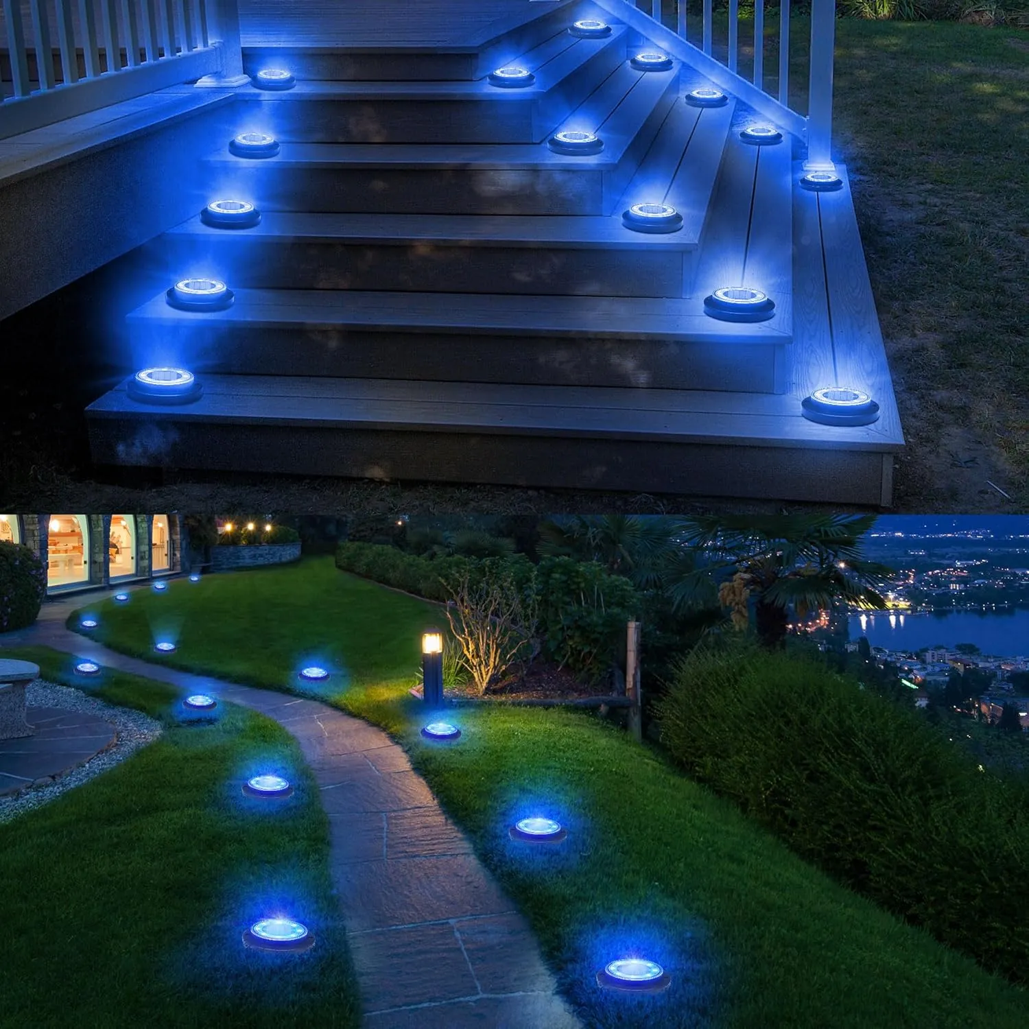 Flacchi Solar Ground Lights - Solar Powered Lights Outdoor Solar Disk Light Waterproof Landscape Light for Patio Yard Pathway Walkway Driveway (Blue, 12 Pack)