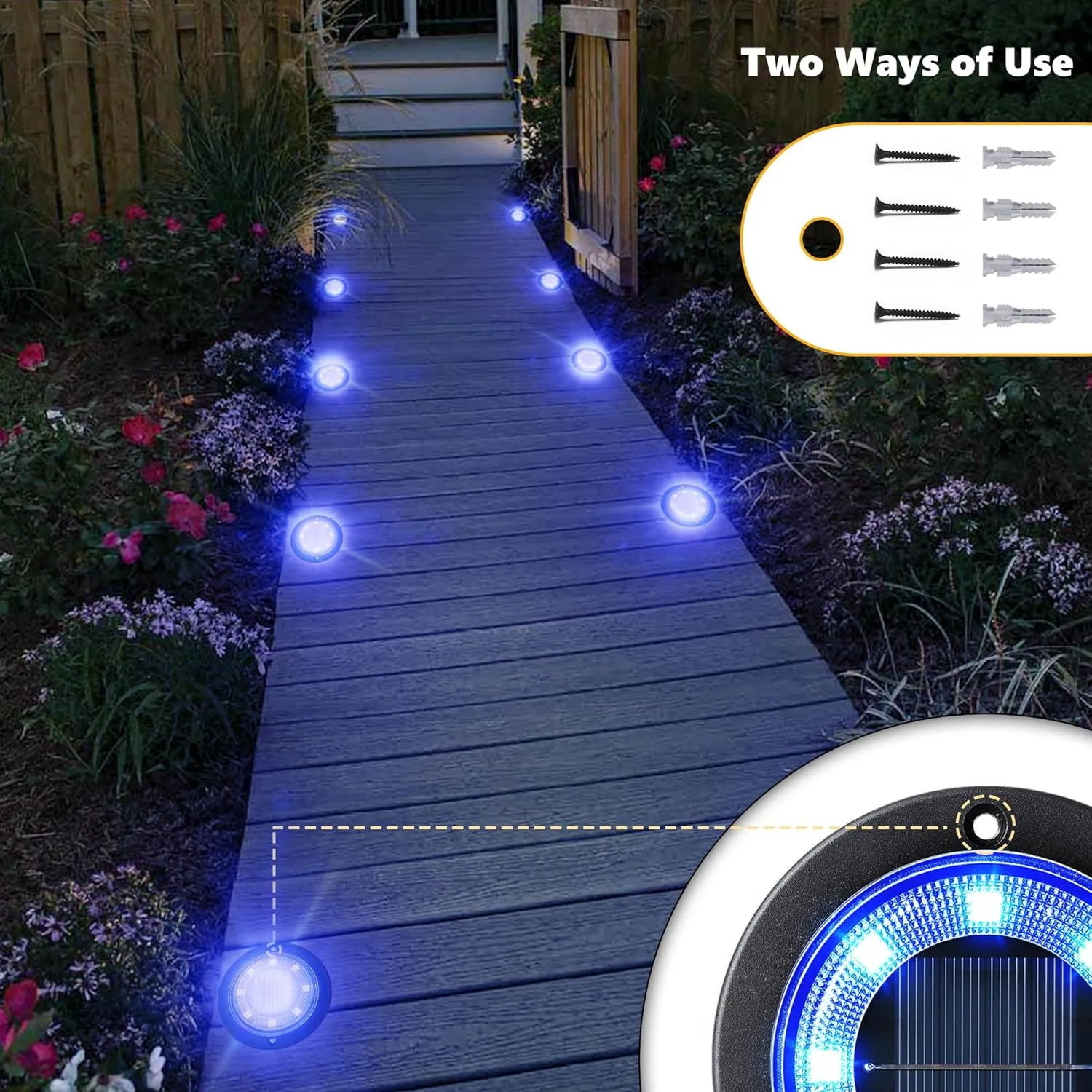 Flacchi Solar Ground Lights - Solar Powered Lights Outdoor Solar Disk Light Waterproof Landscape Light for Patio Yard Pathway Walkway Driveway (Blue, 12 Pack)