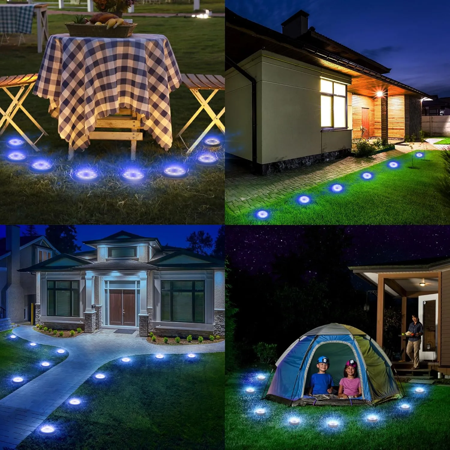 Flacchi Solar Ground Lights - Solar Powered Lights Outdoor Solar Disk Light Waterproof Landscape Light for Patio Yard Pathway Walkway Driveway (Blue, 12 Pack)