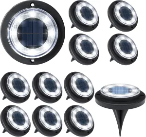 Flacchi Solar Ground Lights - Solar Powered Lights Outdoor Solar Disk Light Waterproof Landscape Light for Patio Yard Pathway Walkway Driveway (Cool White, 12 Pack)