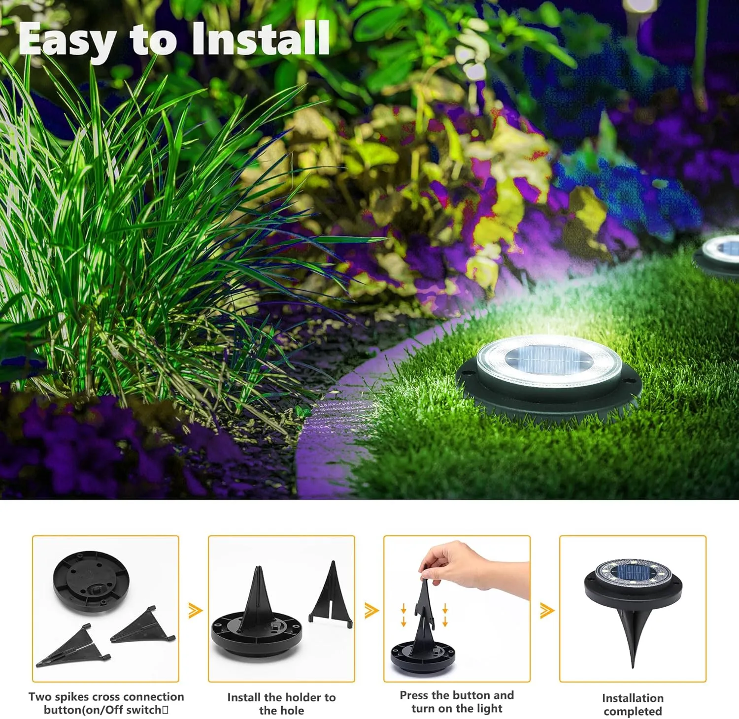 Flacchi Solar Ground Lights - Solar Powered Lights Outdoor Solar Disk Lights Waterproof Landscape Lights for Patio Yard Pathway Walkway Driveway (Cool White, 12 Pack)