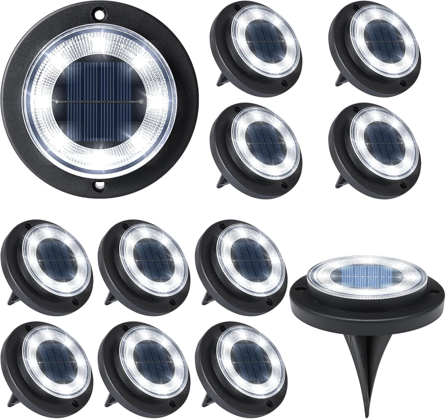 Flacchi Solar Ground Lights - Solar Powered Lights Outdoor Solar Disk Lights Waterproof Landscape Lights for Patio Yard Pathway Walkway Driveway (Cool White, 12 Pack)