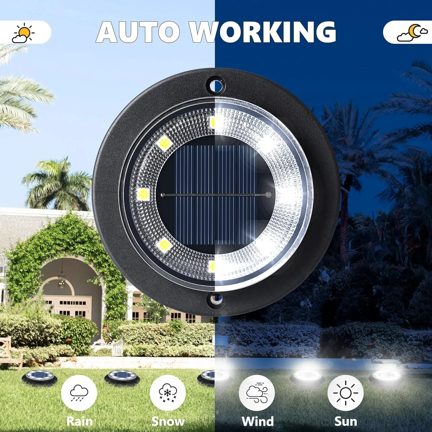 Flacchi Solar Ground Lights - Solar Powered Lights Outdoor Solar Disk Lights Waterproof Landscape Lights for Patio Yard Pathway Walkway Driveway (Cool White, 12 Pack)