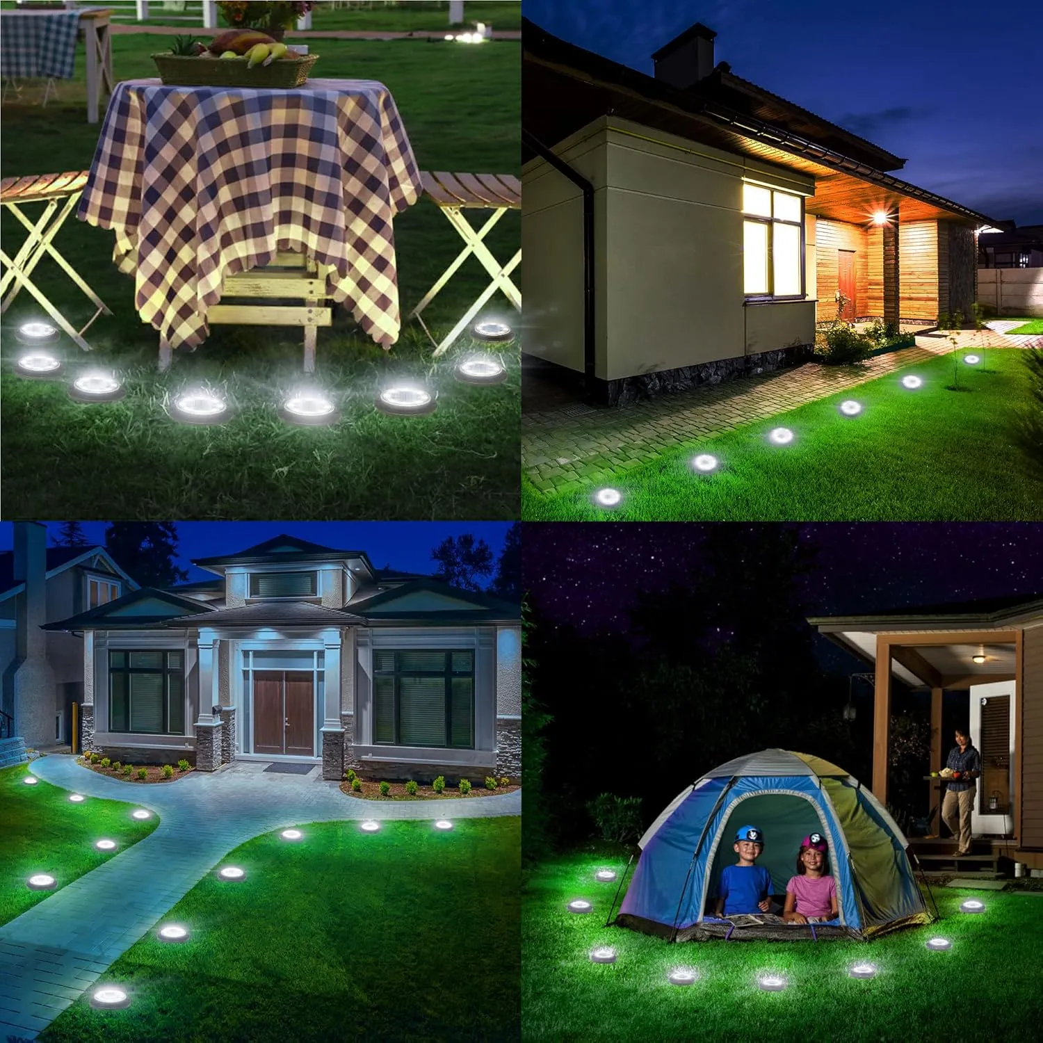 Flacchi Solar Ground Lights - Solar Powered Lights Outdoor Solar Disk Lights Waterproof Landscape Lights for Patio Yard Pathway Walkway Driveway (Cool White, 12 Pack)