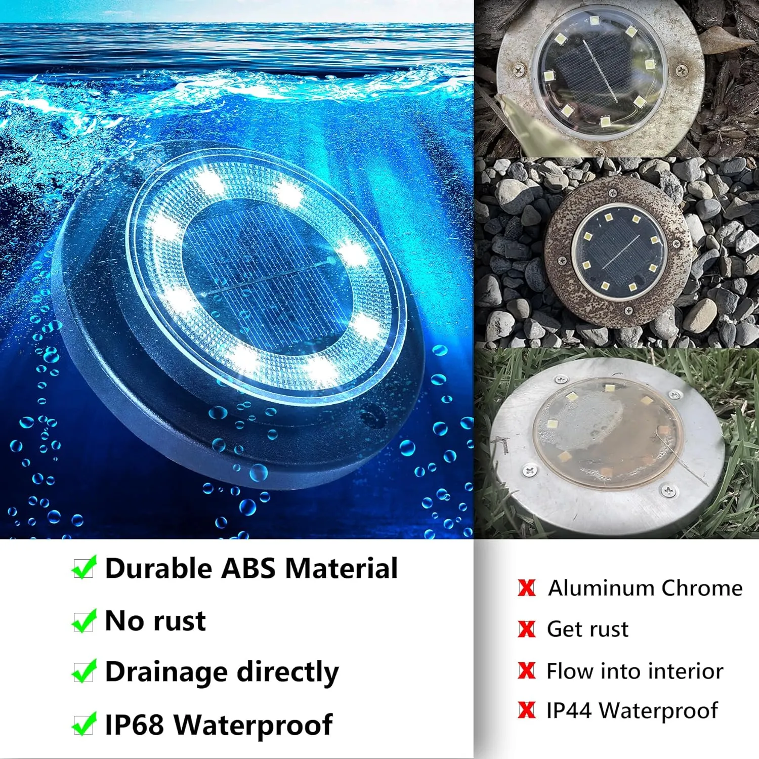 Flacchi Solar Ground Lights - Solar Powered Lights Outdoor Solar Disk Lights Waterproof Landscape Lights for Patio Yard Pathway Walkway Driveway (Cool White, 12 Pack)