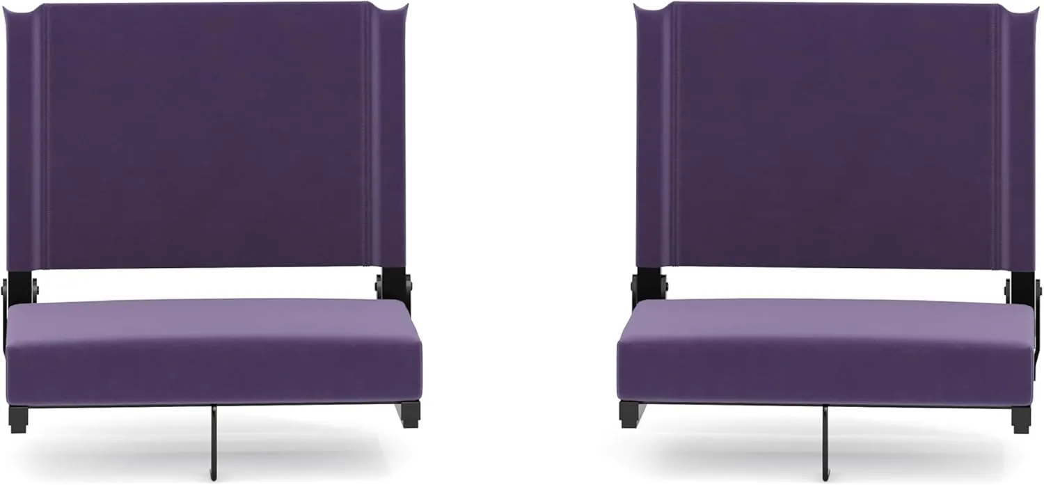 Flash Furniture Grandstand Portable Stadium Seats for Bleachers or Benches, Folding Padded Stadium Chairs with Handle, Pack of 2, 500 lb. Weight Capacity, Dark Purple