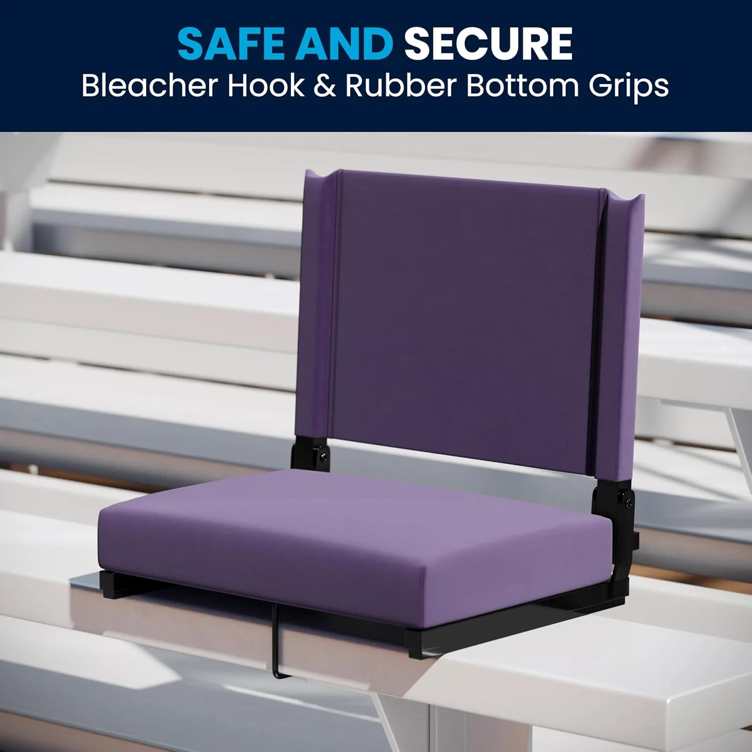 Flash Furniture Grandstand Portable Stadium Seats for Bleachers or Benches, Folding Padded Stadium Chairs with Handle, Pack of 2, 500 lb. Weight Capacity, Dark Purple