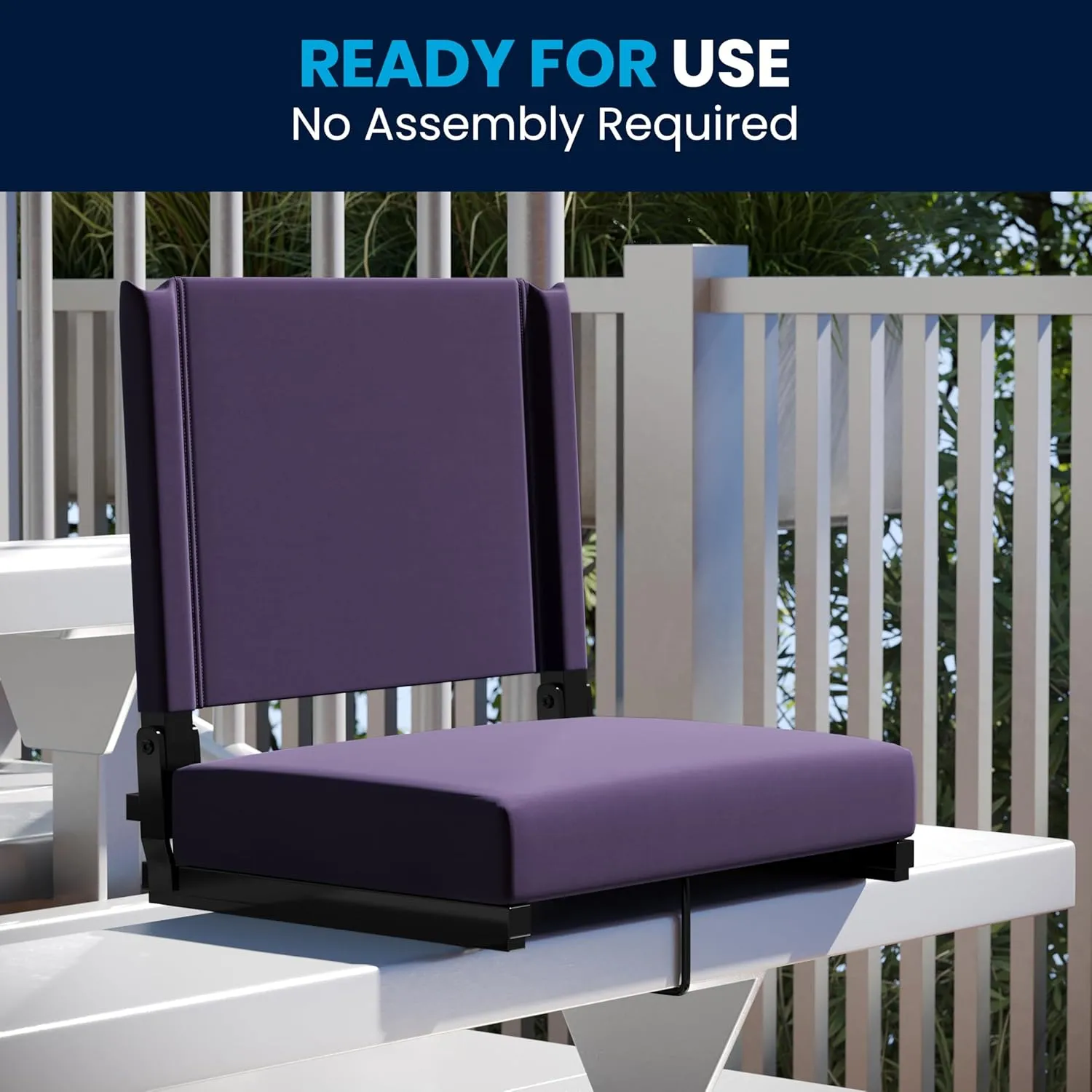 Flash Furniture Grandstand Portable Stadium Seats for Bleachers or Benches, Folding Padded Stadium Chairs with Handle, Pack of 2, 500 lb. Weight Capacity, Dark Purple