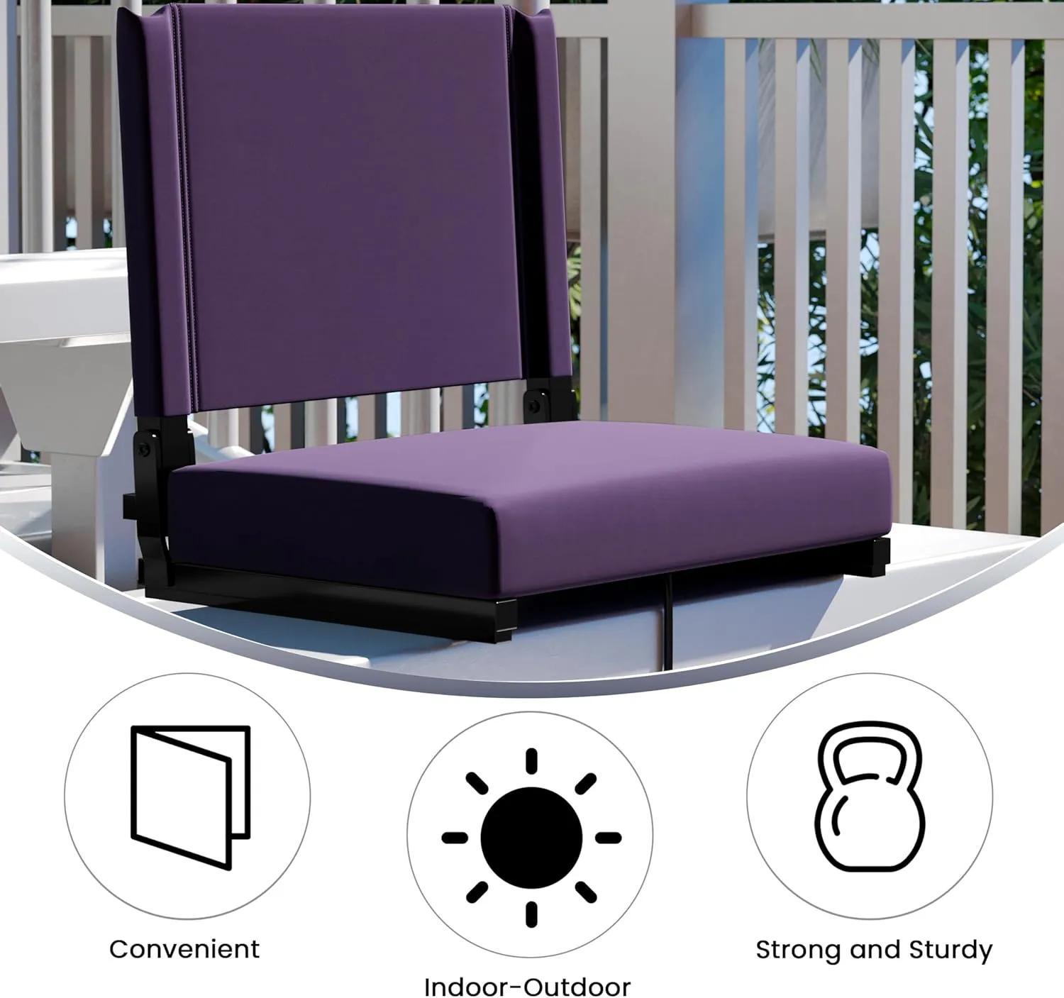 Flash Furniture Grandstand Portable Stadium Seats for Bleachers or Benches, Folding Padded Stadium Chairs with Handle, Pack of 2, 500 lb. Weight Capacity, Dark Purple