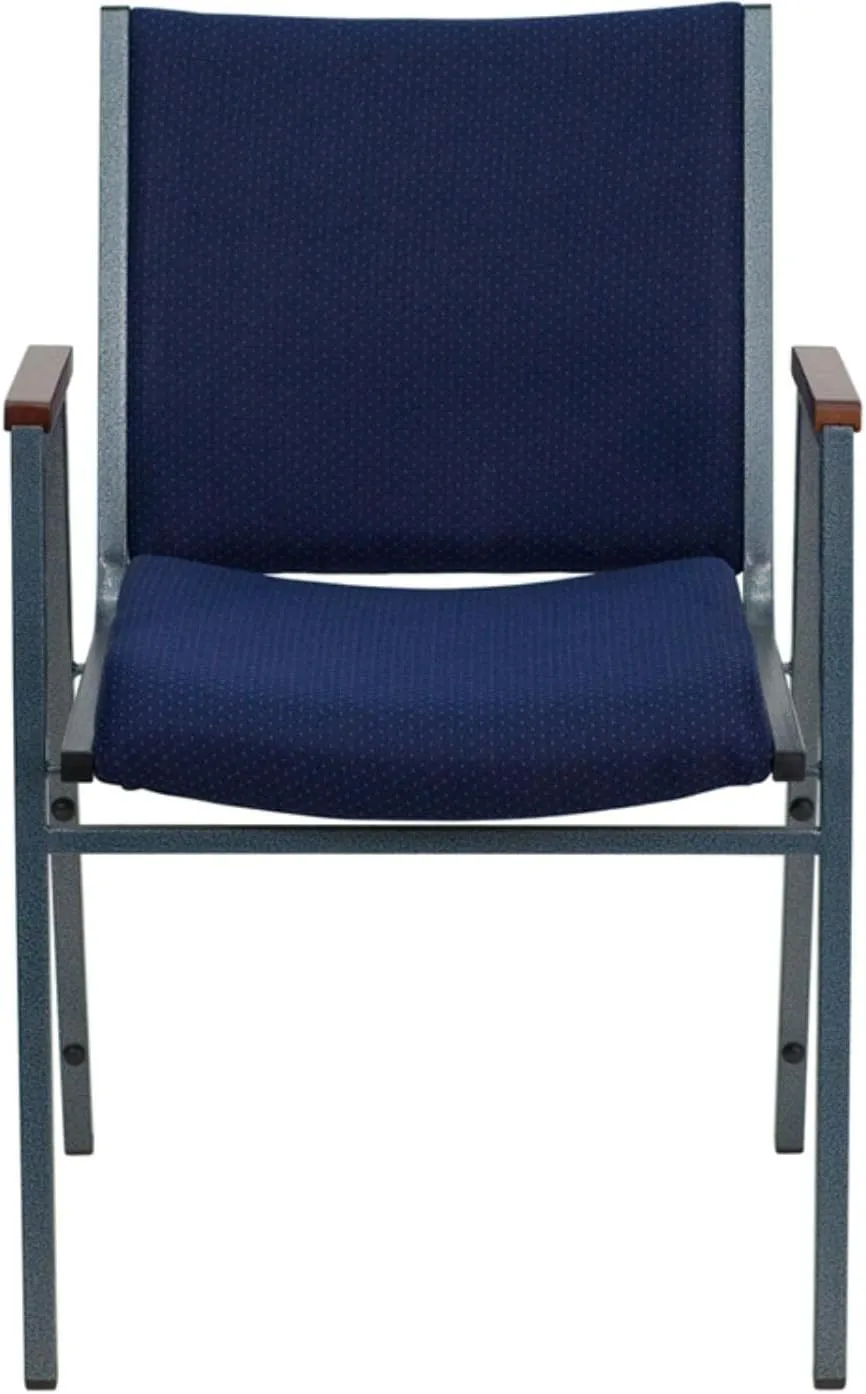 Flash Furniture HERCULES Series Heavy Duty Navy Blue Dot Fabric Stack Chair with Arms and Ganging Bracket