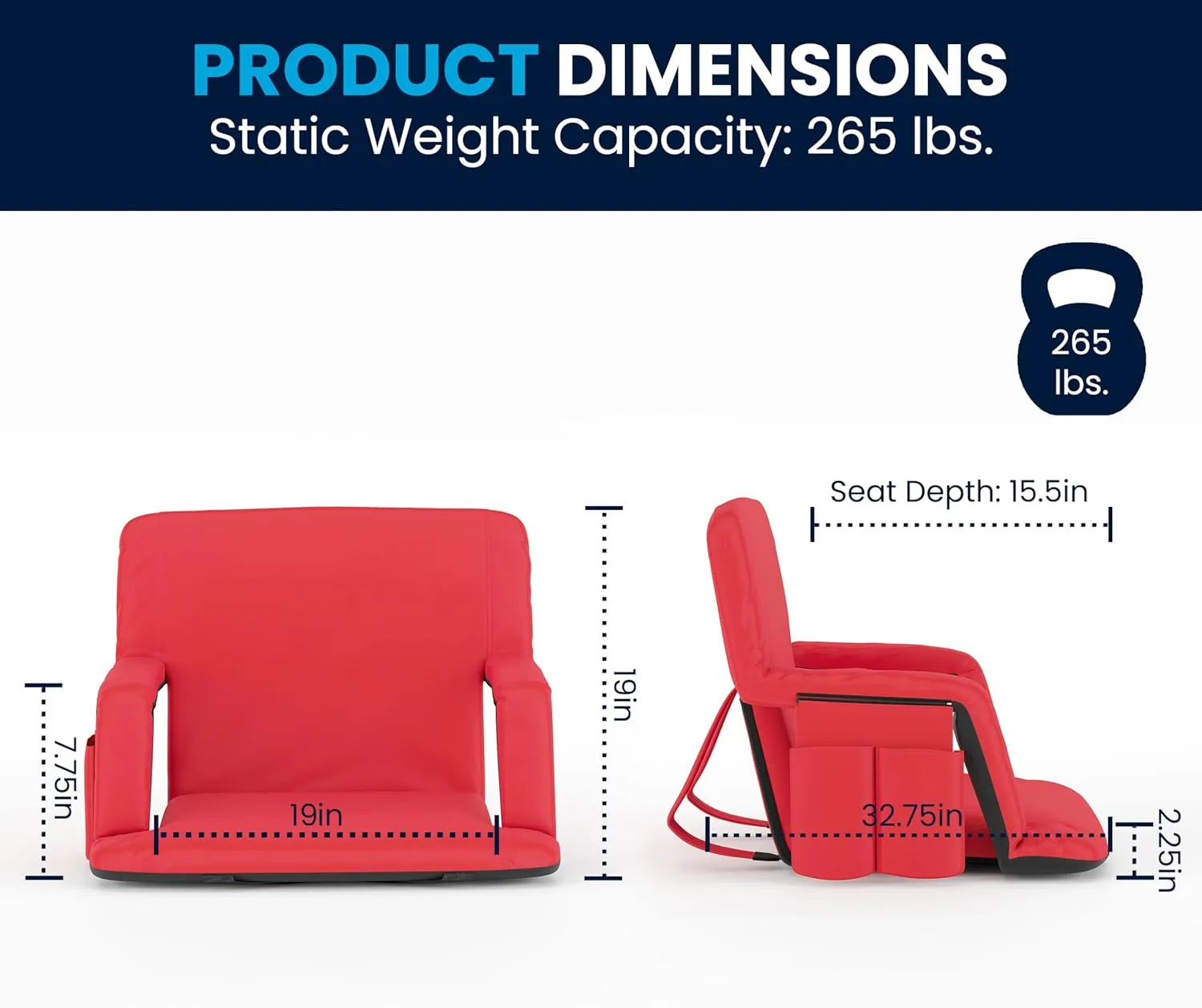 Flash Furniture Malta Extra Wide Portable Stadium Seat for Bleachers or Benches, Padded Stadium Chair with Backpack Straps and Storage, 265 lb. Weight Capacity, Red