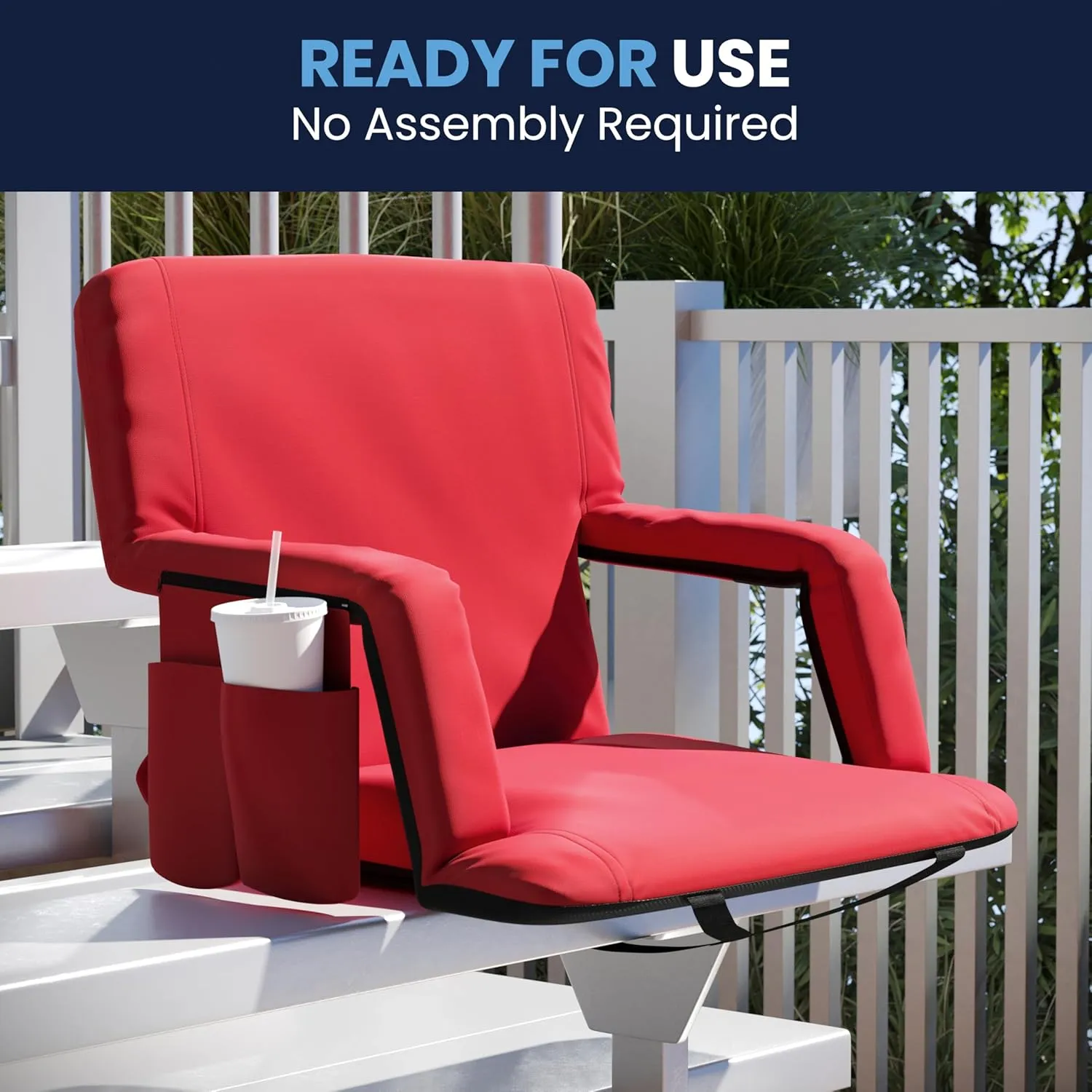Flash Furniture Malta Extra Wide Portable Stadium Seat for Bleachers or Benches, Padded Stadium Chair with Backpack Straps and Storage, 265 lb. Weight Capacity, Red