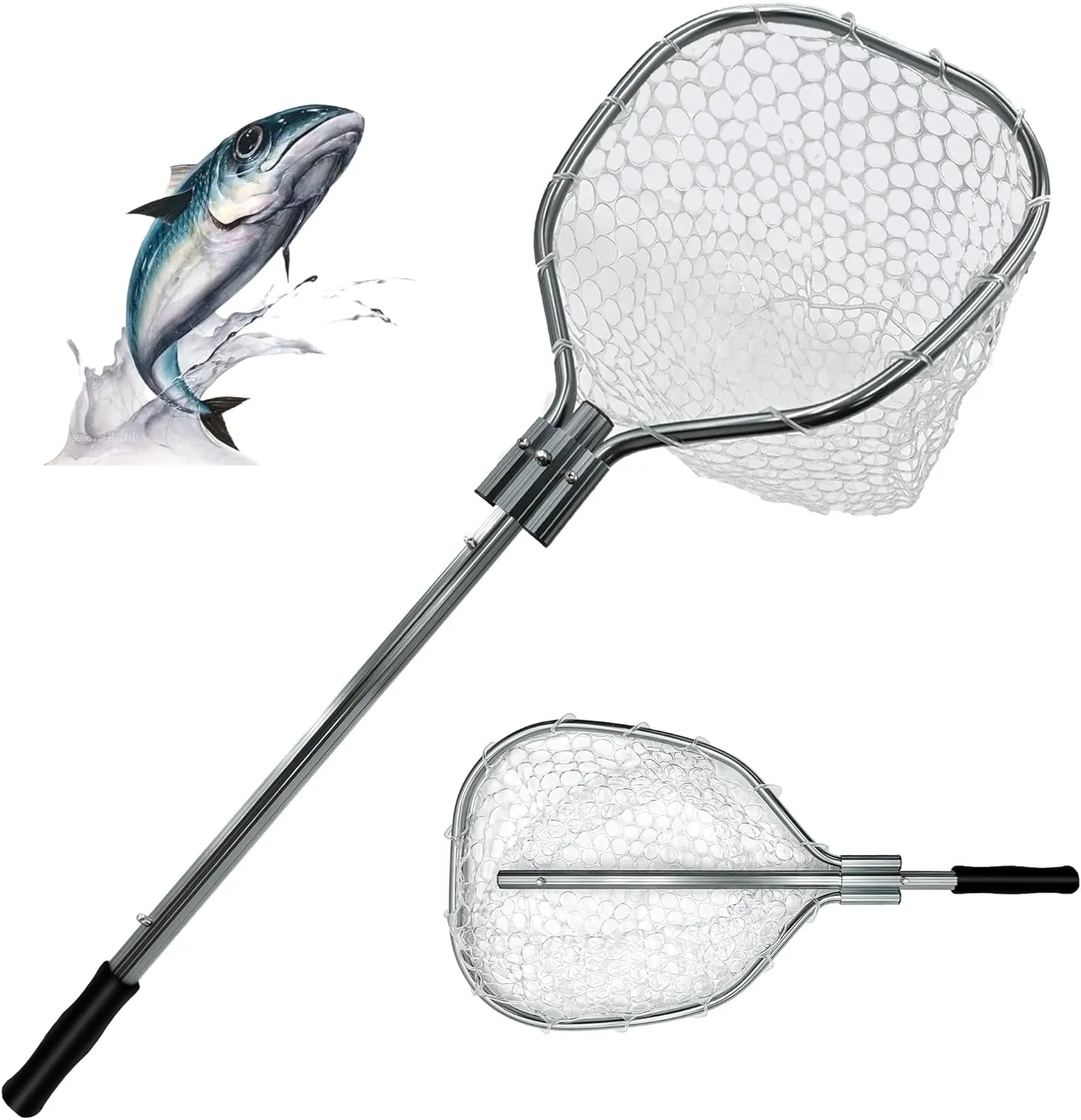 Floating Lightweight Fishing Net with Telescopic Pole Handle, Rubber Landing Net Freshwater Saltwater, Portable Fishing Net with Soft EVA Foam Handle, Fish-Friendly Mesh for a Safe Release