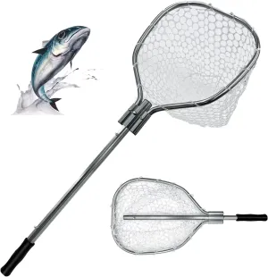 Floating Lightweight Fishing Net with Telescopic Pole Handle, Rubber Landing Net Freshwater Saltwater, Portable Fishing Net with Soft EVA Foam Handle, Fish-Friendly Mesh for a Safe Release
