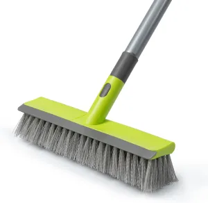 Floor Scrub Brush 2 in 1 Scrape and Stiff Bristle Deck Brush for Cleaning Concrete, Patio, Garage, Carpet, Kitchen and Bathroom 57" Long Handle