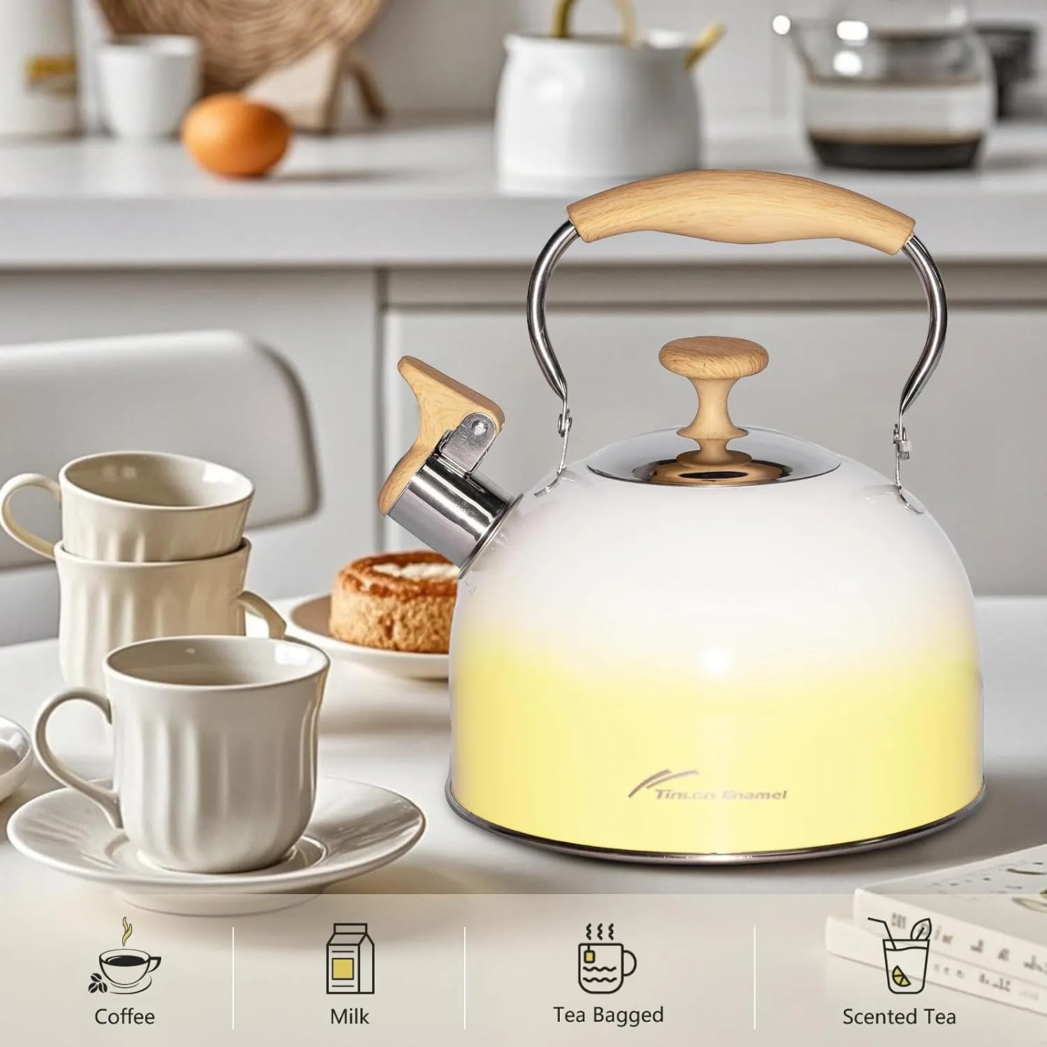 Floral 304 Stainless Steel Whistling Tea Kettle - 2.4L Stovetop Teapot for Induction & Gas Stove - Ergonomic Handle & Fast Heating