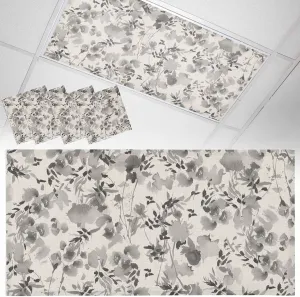 Fluorescent Light Covers for Drop Ceiling Country Gray Flowers Magnetic Light Filters, Abstract Farm Floral Ceiling Shade Filters for Home Classroom Office,2x4 ft,4Packs