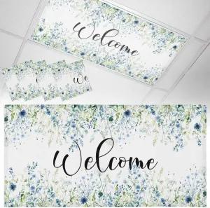 Fluorescent Light Covers for Drop Ceiling Welcome Words Country Flowers Magnetic Light Filters, Watercolor Pastoral Plant Ceiling Shade Filters for Home Classroom Office,2x4 ft,4Packs