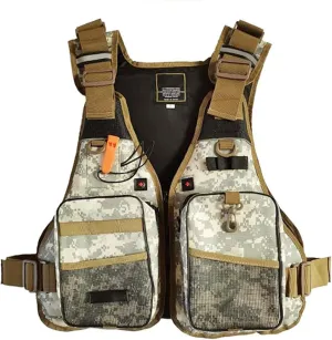 Fly Fishing Vest, Fishing Hunting Waistcoat with Cross Strap and Whistle