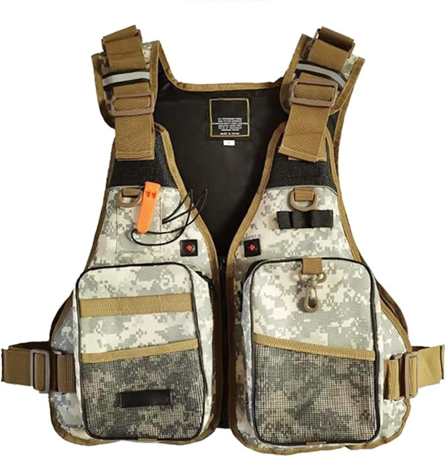 Fly Fishing Vest, Fishing Hunting Waistcoat with Cross Strap and Whistle