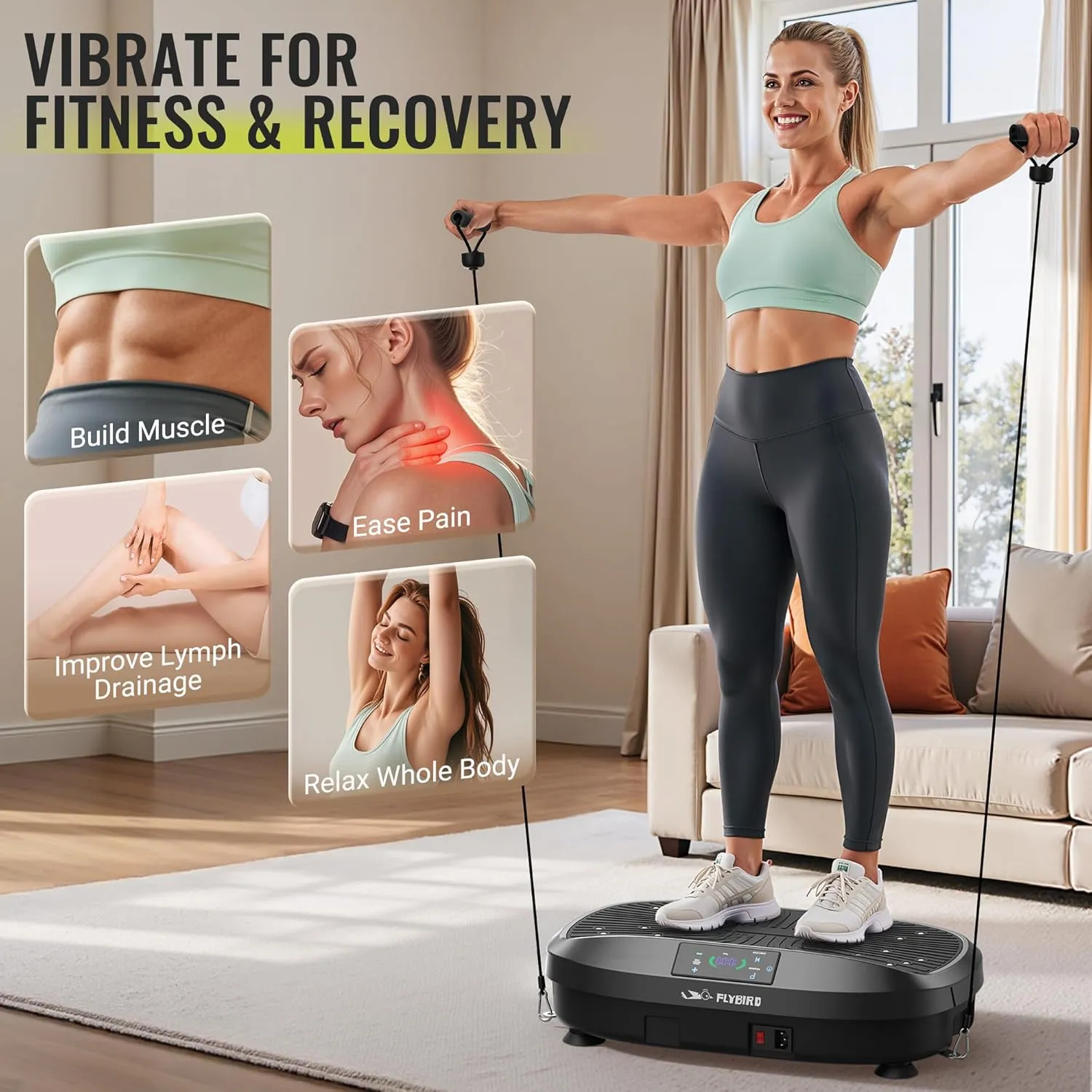 FLYBIRD Vibration Plate Exercise Machine, 120 Adjustable Speed High Intensity Vibration for Muscle Toning Weight Loss Lymphatic Drainage, Full Body Workout Vibration Plate Ideal for Fitness & Recovery