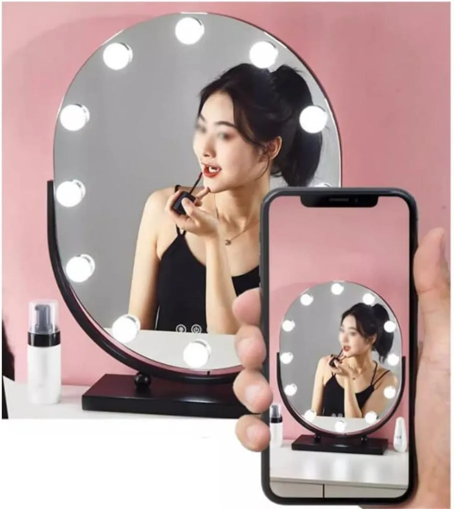 FMURY Online Celebrity Mirrors Makeup Mirrors Desktop LED Light Desktop Intelligent Bedroom Home Dressing Table Beauty Mirrors(B12)