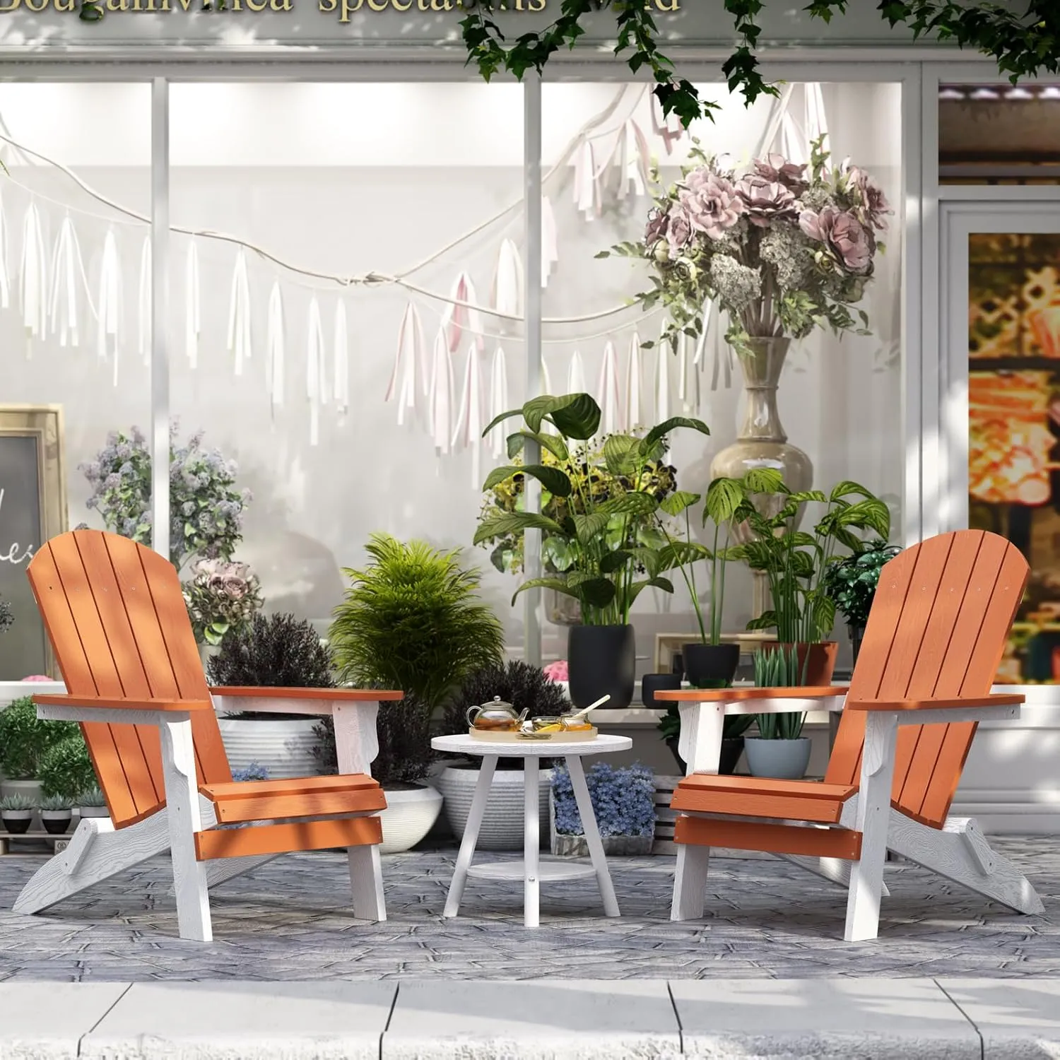 Foldable Adirondack Chair - Weather Resistant Outdoor Fire Pit Chair, Durable Composite Plastic, White & Orange for Patio, Garden & Gatherings