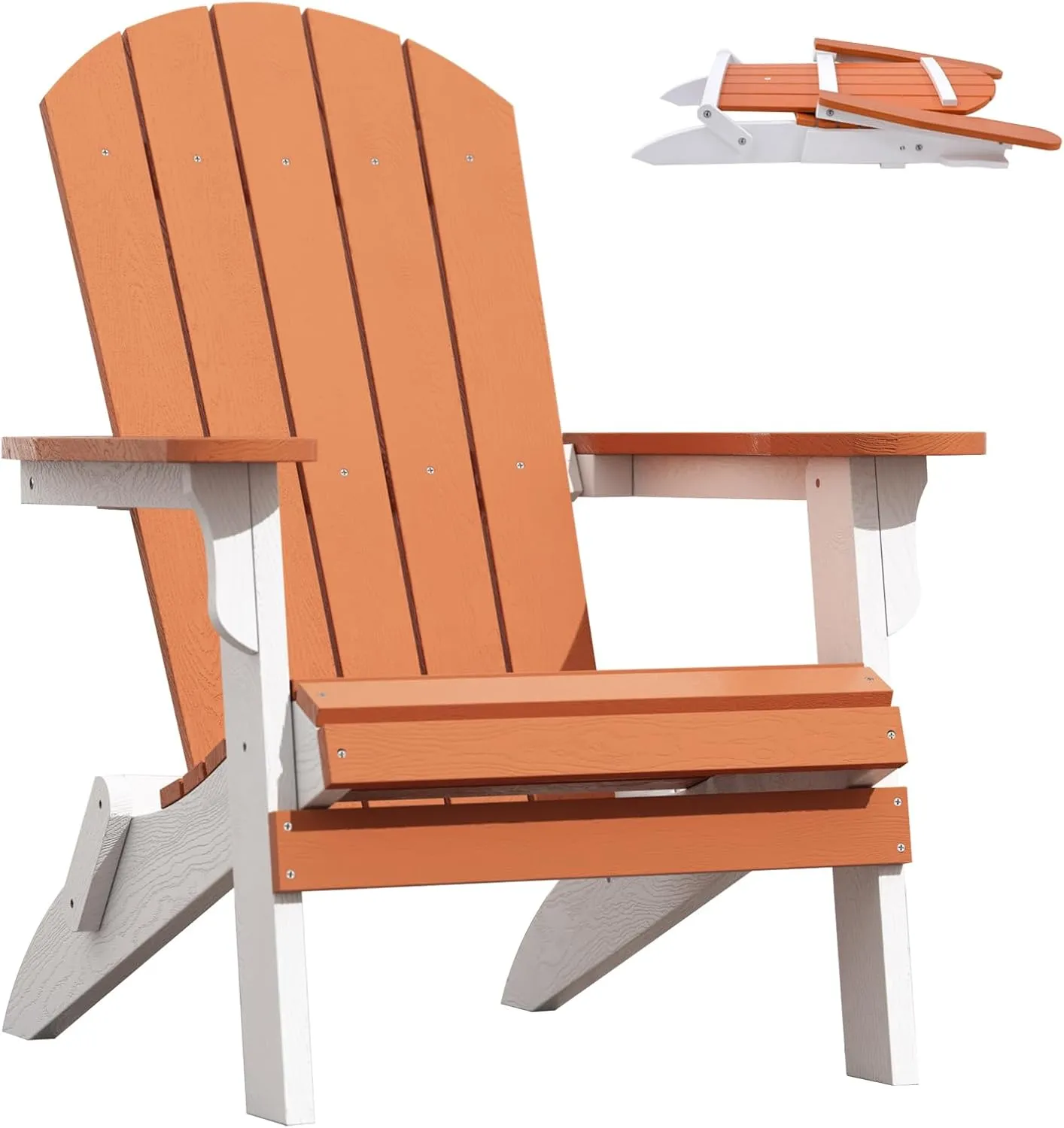 Foldable Adirondack Chair - Weather Resistant Outdoor Fire Pit Chair, Durable Composite Plastic, White & Orange for Patio, Garden & Gatherings