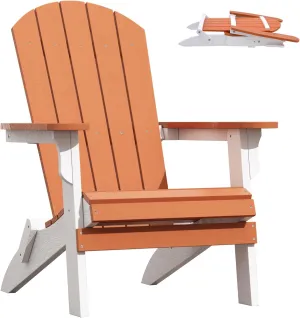 Foldable Adirondack Chair - Weather Resistant Outdoor Fire Pit Chair, Durable Composite Plastic, White & Orange for Patio, Garden & Gatherings