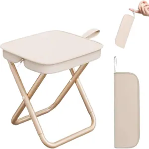Foldable Backpack Stool, 2025 Upgraded Foldable Stool with Carry Bag, Aluminum Alloy Bracket, for Hiking, Beach, Camping, Gardening Travel BBQ with Whistle (White)