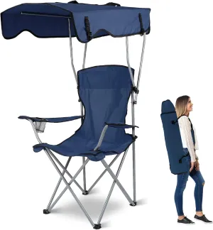 Foldable Beach Canopy Chair, Camp Chairs with Shade, Heavy Duty Sun Protection Camping Lawn Canopy Chair with Cup Holder,for Outdoor Beach Camp Park Patio(NavyBlue)