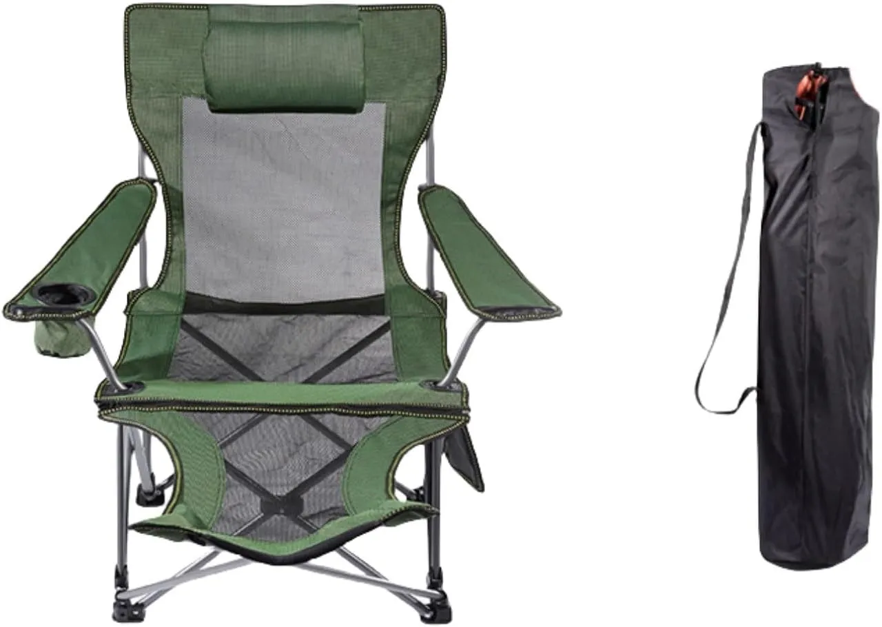 Foldable Camping Chair with footrest, mesh Lounge Chair with Cup Holder, Foldable Camping Chair with Storage Bag, Load-Bearing 150kg, Suitable for Outdoor, Home, Office Lunch Break