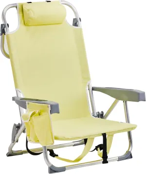 Foldable Folding Beach Chair, Lightweight Portable Folding Beach Chair for Adults, 5-Position Classic Lay Flat, Outdoor Lawn Chair for Beach,Hiking,Travel,Picnic,Camping,Supports Up to 220lbs,Yellow