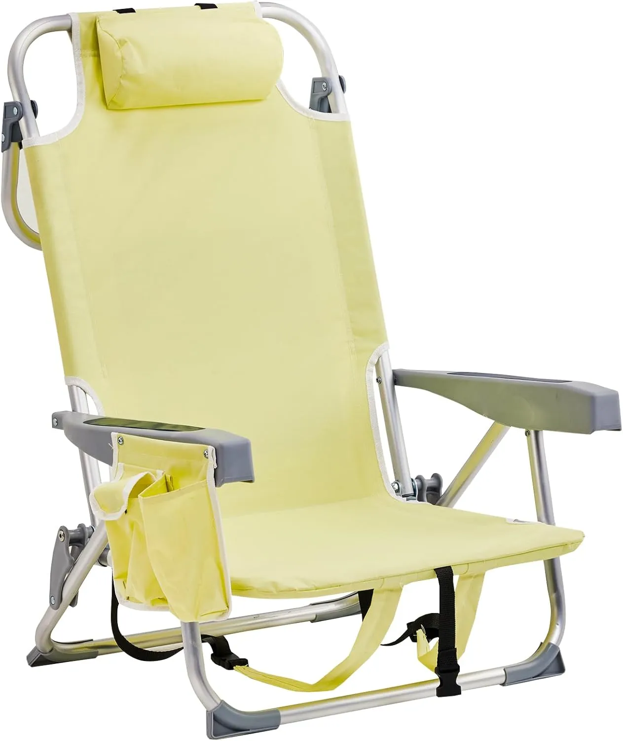 Foldable Folding Beach Chair, Lightweight Portable Folding Beach Chair for Adults, 5-Position Classic Lay Flat, Outdoor Lawn Chair for Beach,Hiking,Travel,Picnic,Camping,Supports Up to 220lbs,Yellow