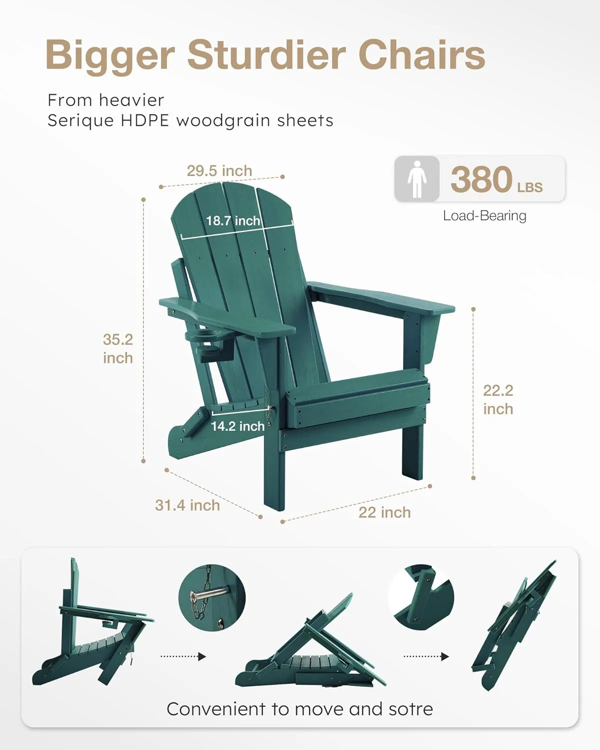 Folding Adirondack Chair, Patio Chairs Wood Texture Weather Resistant, Outdoor Chair Wood Texture, Lawn Chairs with Cup Holder, Fire Pit Chair for Deck, Outdoor, Porch, Backyard, Garden