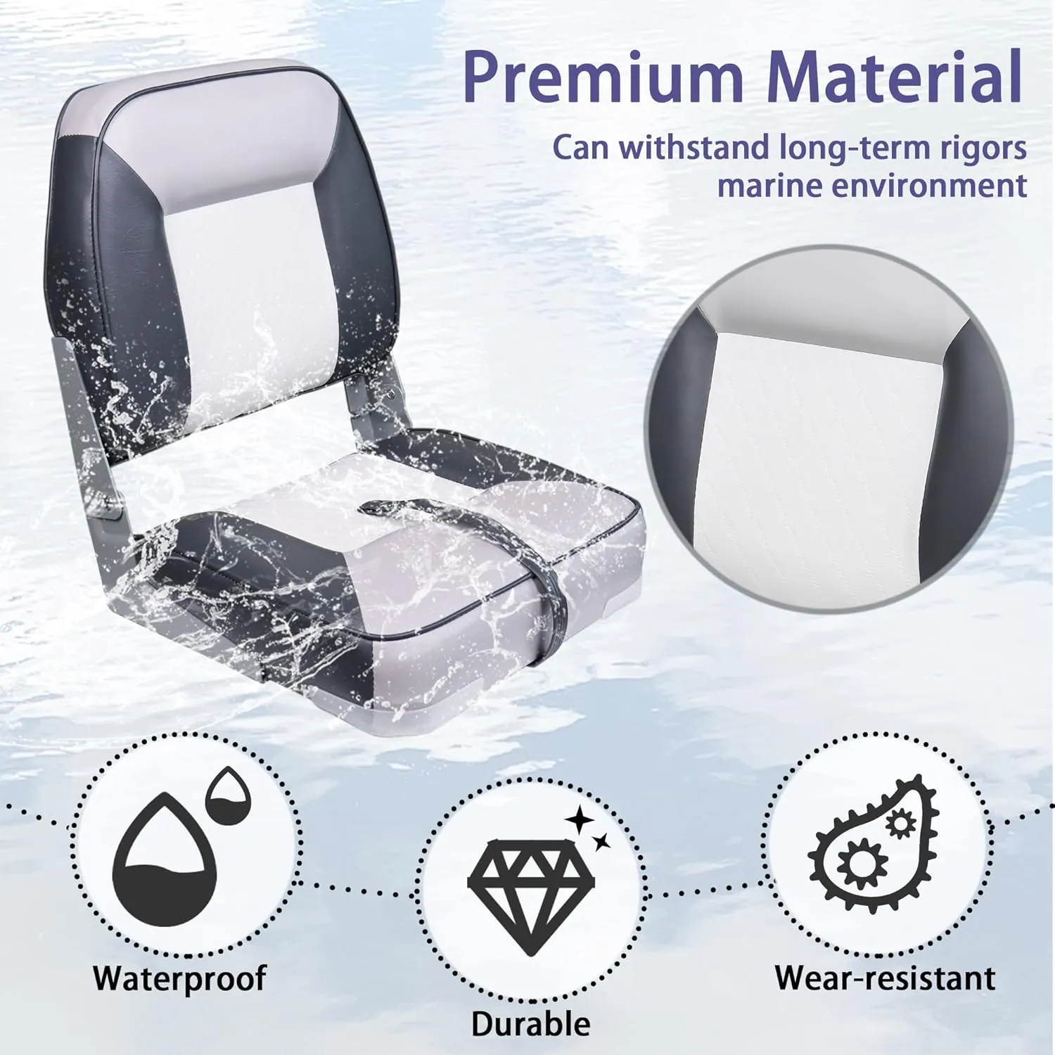 Folding Boat Seats Low/High Back,Fold-Down Fishing Boat Seat,Waterproof Captain Chair,Stainless Steel Screws Included,Charcoal/Gray/White