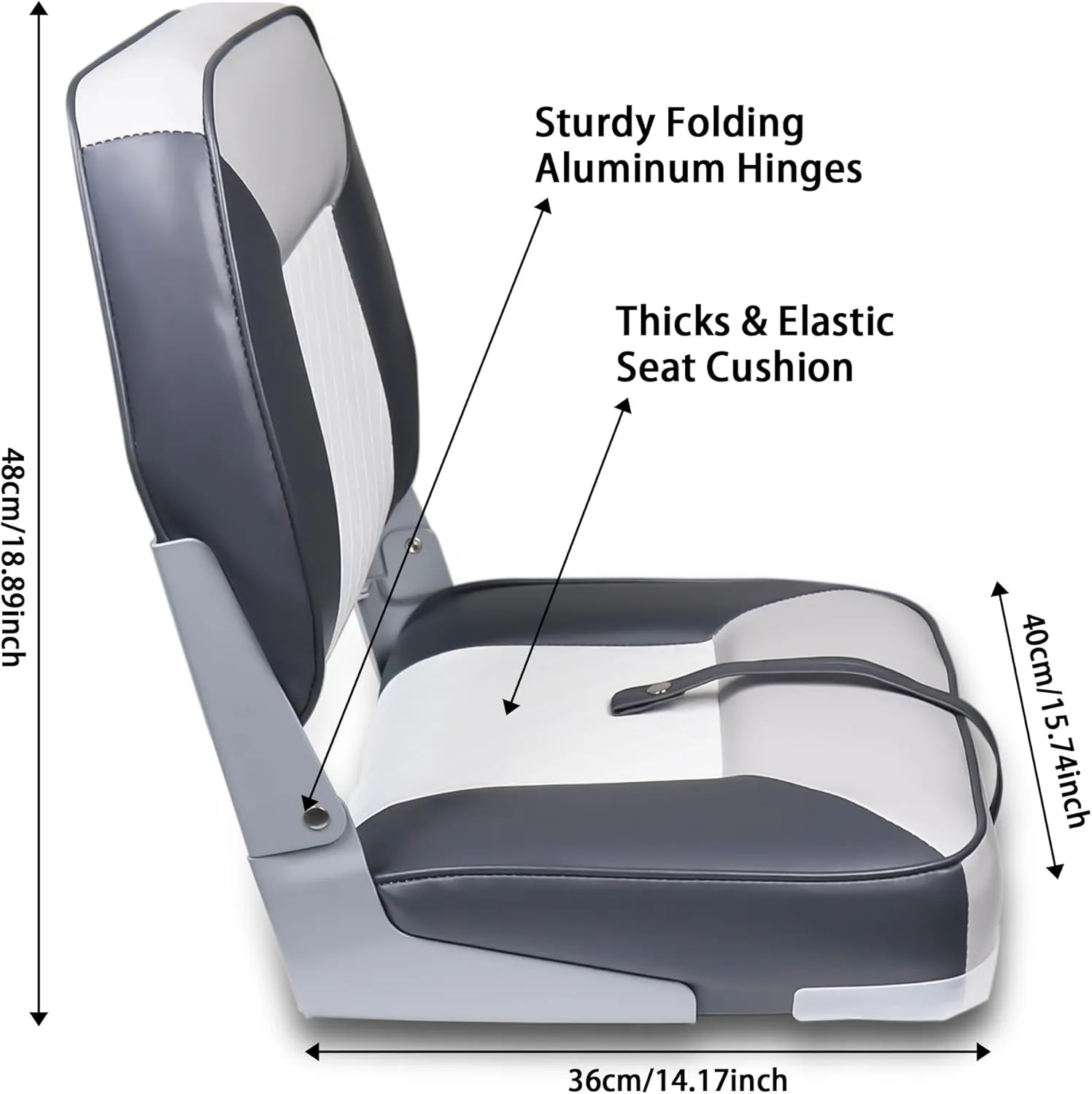 Folding Boat Seats Low/High Back,Fold-Down Fishing Boat Seat,Waterproof Captain Chair,Stainless Steel Screws Included,Charcoal/Gray/White