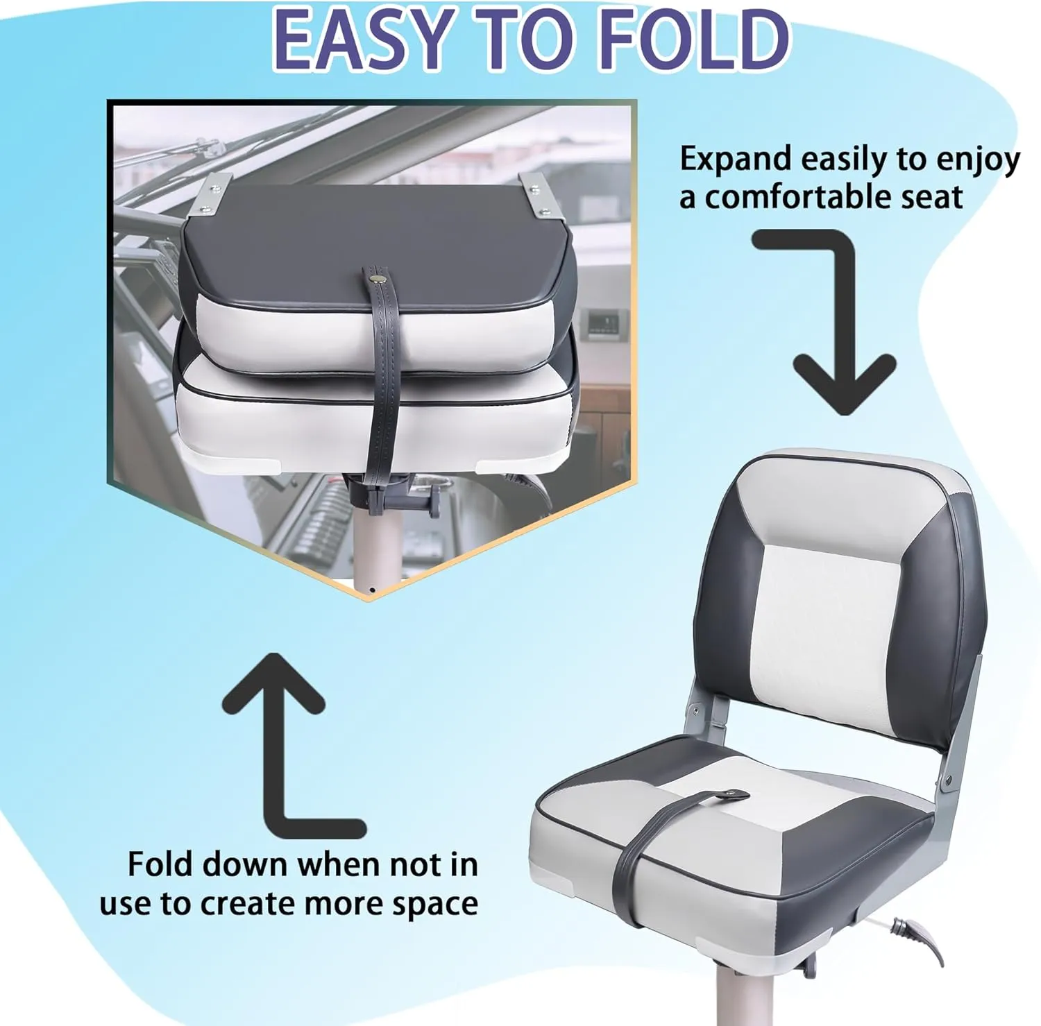 Folding Boat Seats Low/High Back,Fold-Down Fishing Boat Seat,Waterproof Captain Chair,Stainless Steel Screws Included,Charcoal/Gray/White