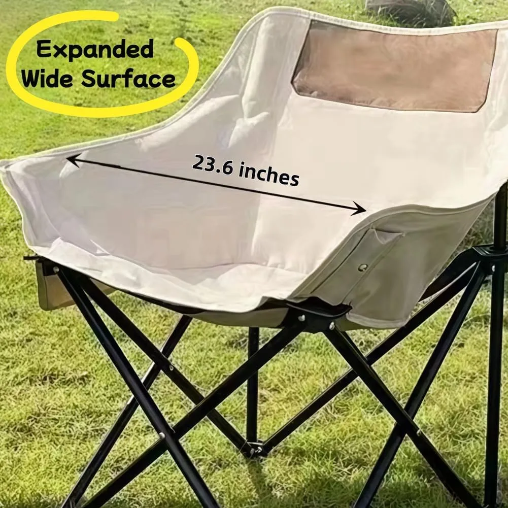 Folding Camping Chair, Lightweight Portable Lawn Chairs with Carry Bag, 600D Oxford Compact Outdoor Picnic Stool for Hiking, Beach, Fishing, and Market Stalls (Khaki)
